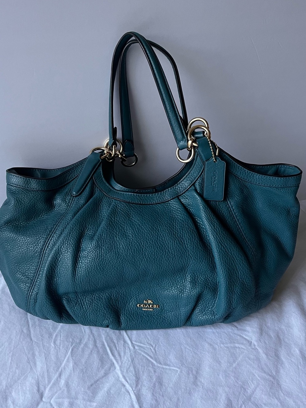 Coach Teal Leather Shoulder Bag with Gold Hardware
